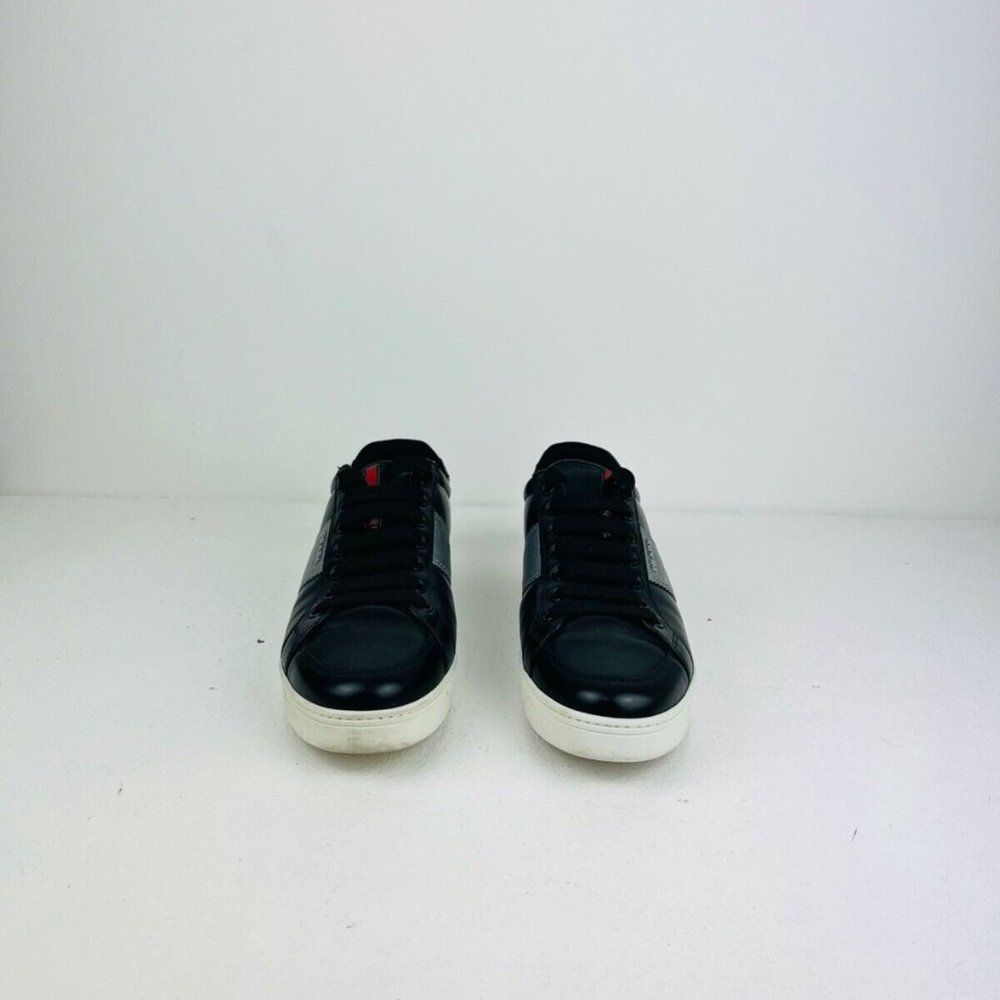 Prada Black Leather Low Top Red Line Logo Chunky Classic Trainers UK 7 - Picture 5 of 12
